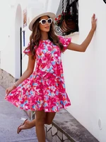 floral printed mini dress women 2022 summer short sleeve boho maxi dress women