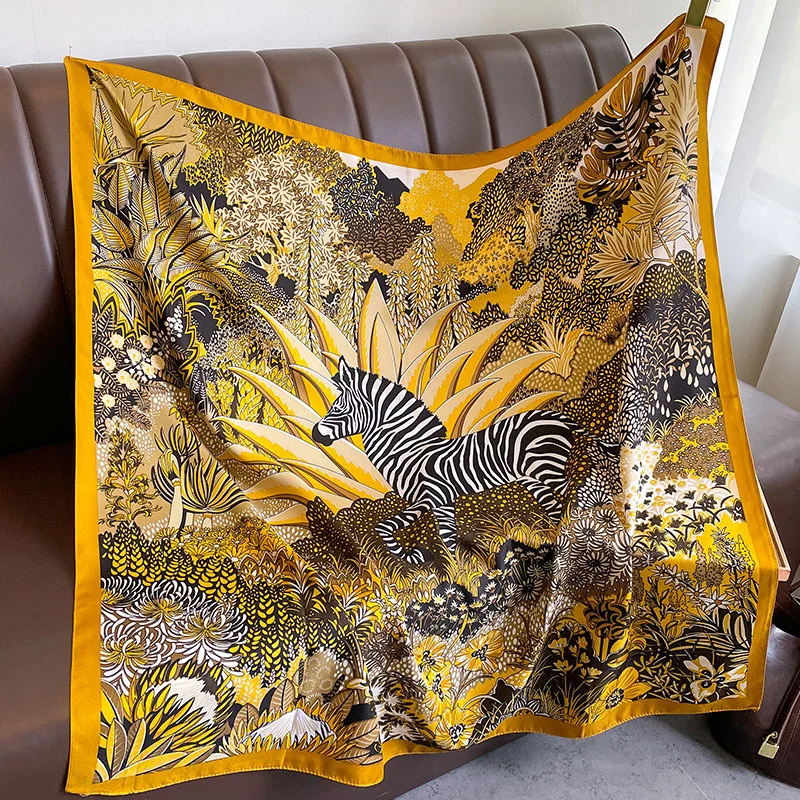 Женский саржевый квадратный шелковый шарф дизайнерские палантины с цветочным