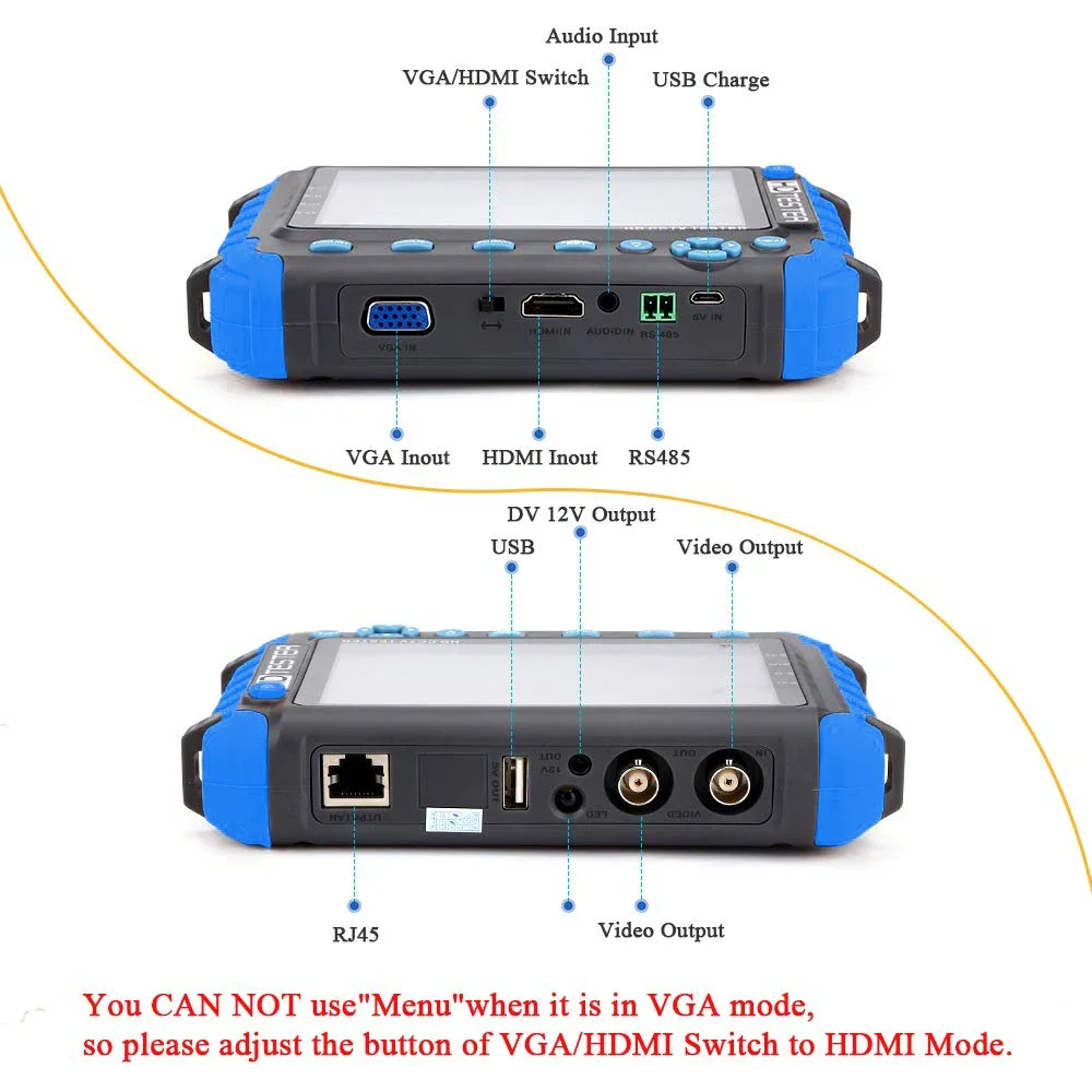 Фото Тестер видеонаблюдения PEGATAH IV8W 4K, 5-дюймовый монитор для камер безопасности, аналоговый тестер AHD/CVI/TVI CVBS с входами HDMI/VGA, тестер UTP CFTV №5