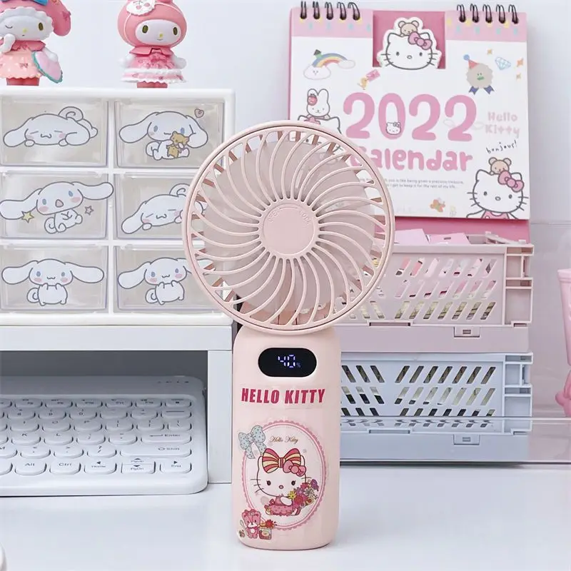 Kawaii подлинный Sanrio Fan Cinnamoroll Hello Kitty мультфильм Usb Бесшумный большой ветер Diy Многофункциональный светодиодный мини портативный вентилятор милый подарок