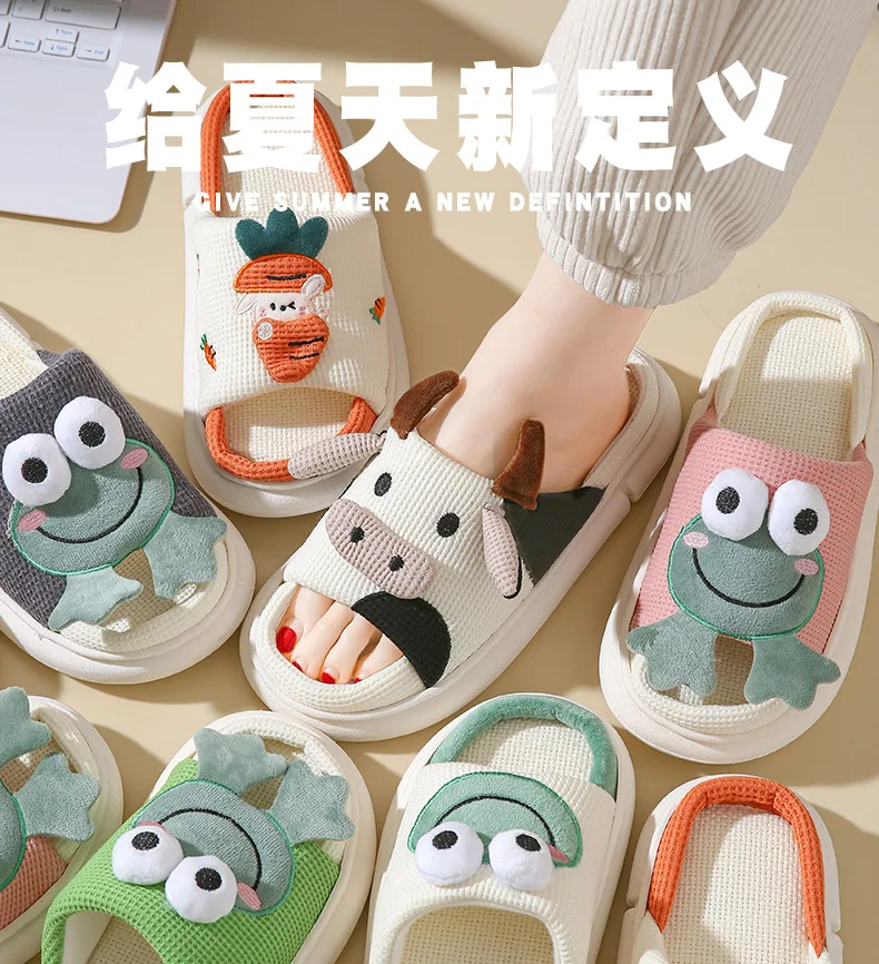 Frog Slippers for Women Spring Summer Cozy Flip Flops Platform Cloud Kawaii Cartoon Frog Woman Sandals Frog House Slipper
