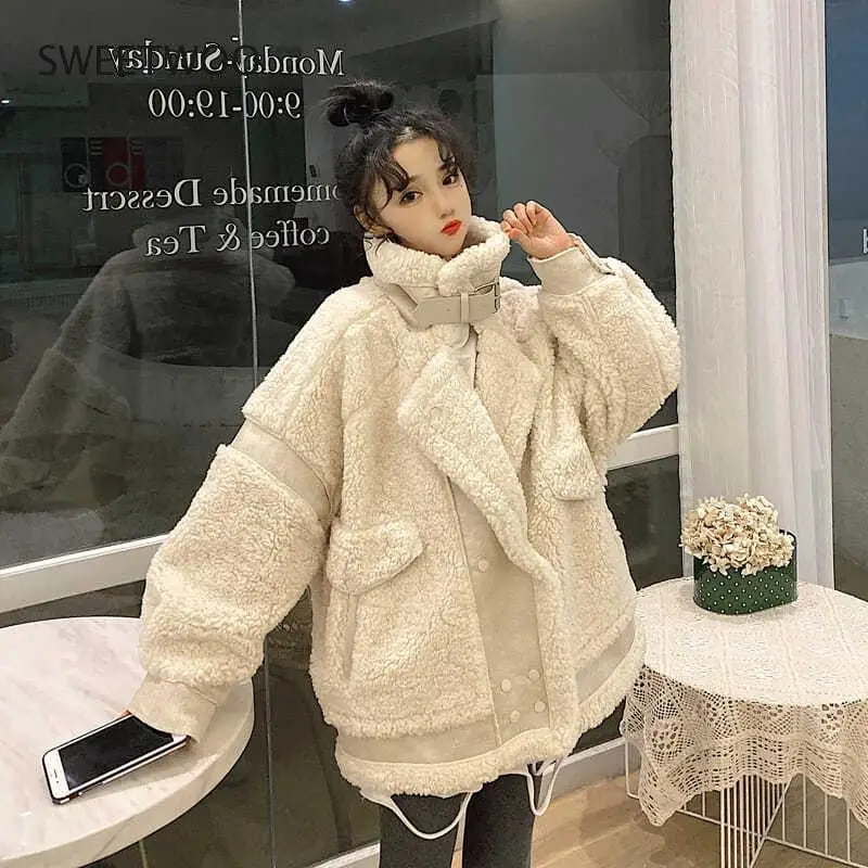 Women Autumn Winter Faux Fur Coat Female Loose Casual Warm Soft Fake Fur Jacket Plush Overcoat Pocket Wild Teddy Coats Slim Tide