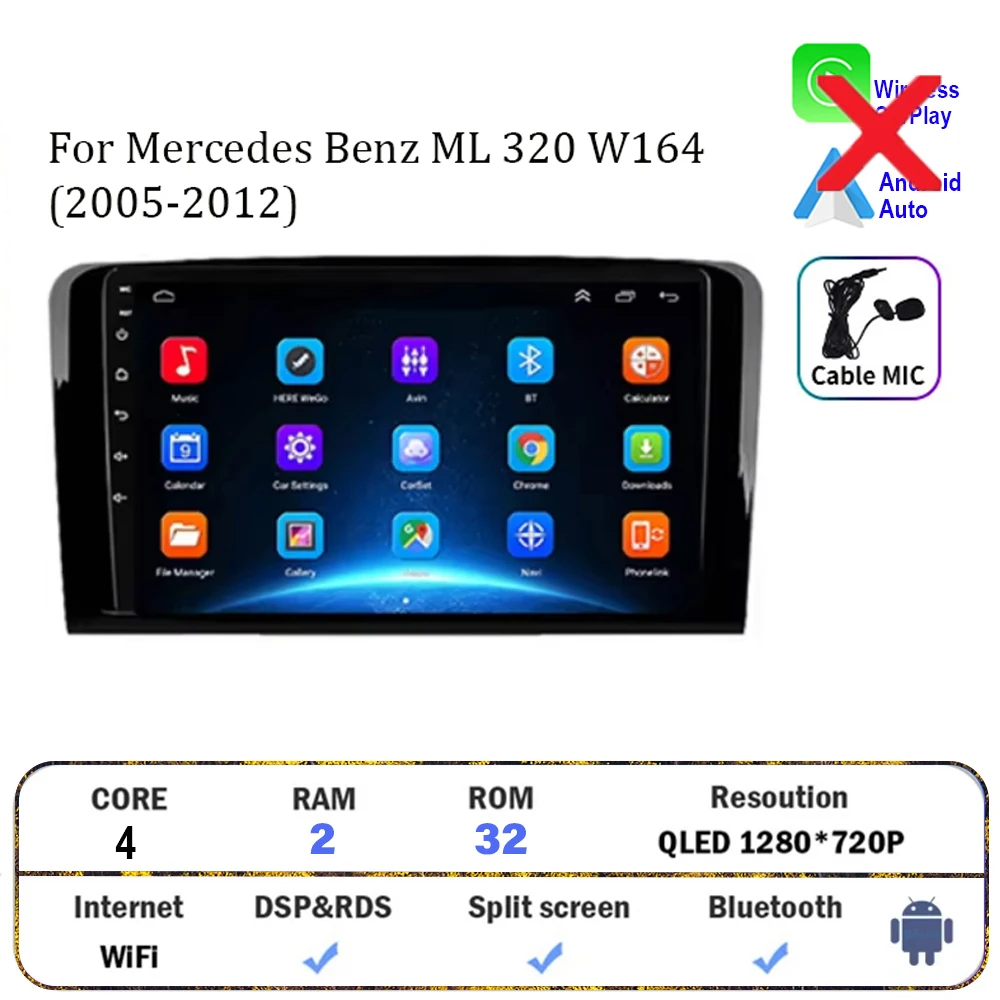 

Автомобильный радиоприемник Android15 Carplay для Mercedes Benz ML GL 320 ML 350 W164 (2005-2012) Bluetooth-плеер Мультимедиа GPS Стерео головное устройство