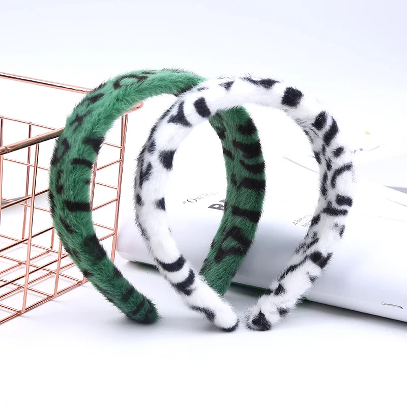 

New Leopard Print Plush Headband Simple European and American Rabbit Fur Hair Accessories Headband Headwear Designer Headbands