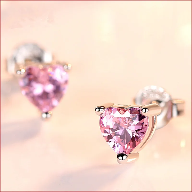 Модные серьги-гвоздики с цирконием в форме сердца для женщин и девочек свадебные