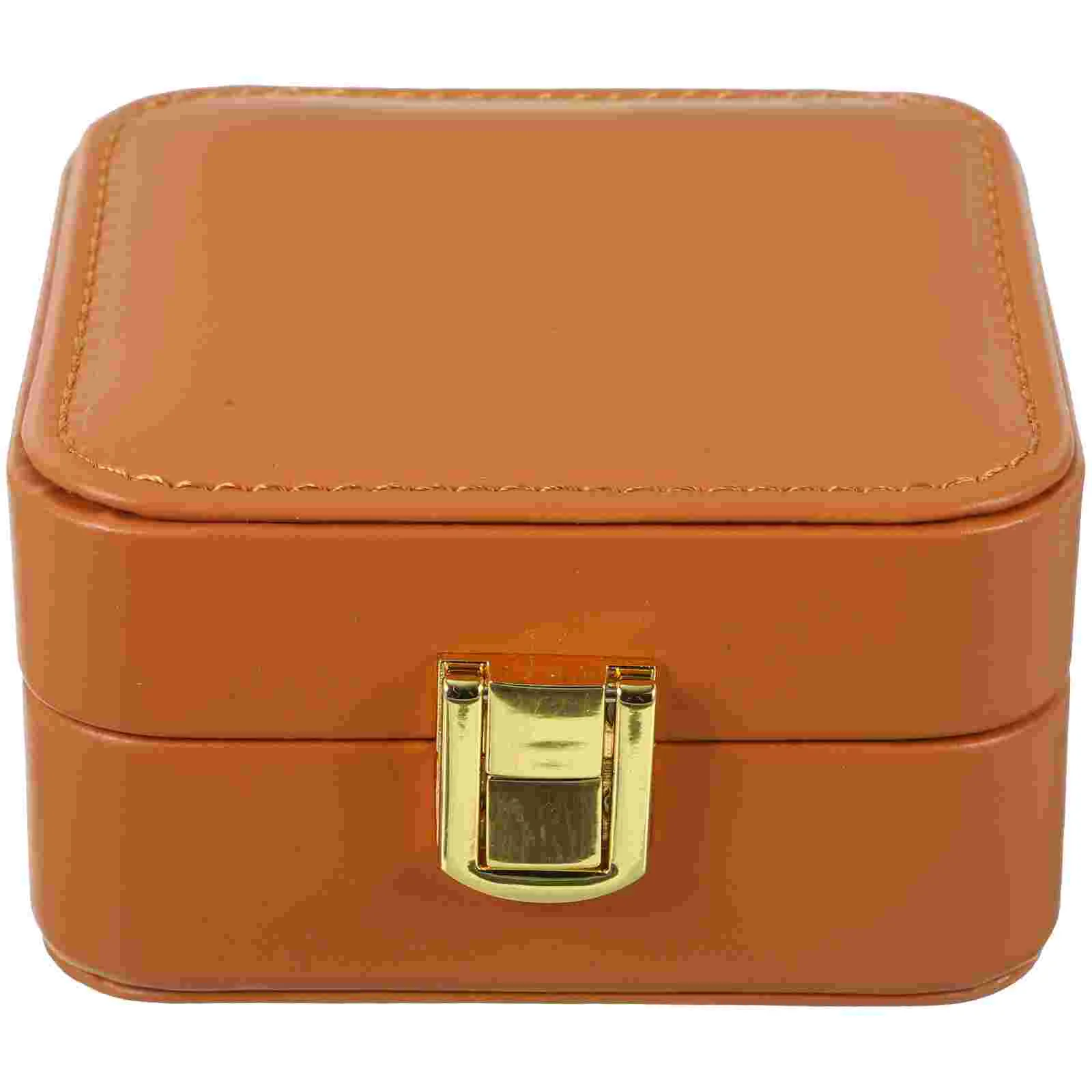 

Earring Jewelry Box Makeup Mirror Multi-layer 10X10X5.5CM Orange Flannel Travel