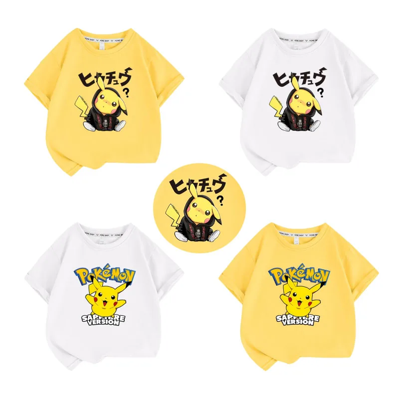 

2023 Summer Kawaii Anime Pokemon Cartoon Children's Cotton T-Shirts Boys Short Sleeve Pullovers Girls Leisure Tops Kids Clothes