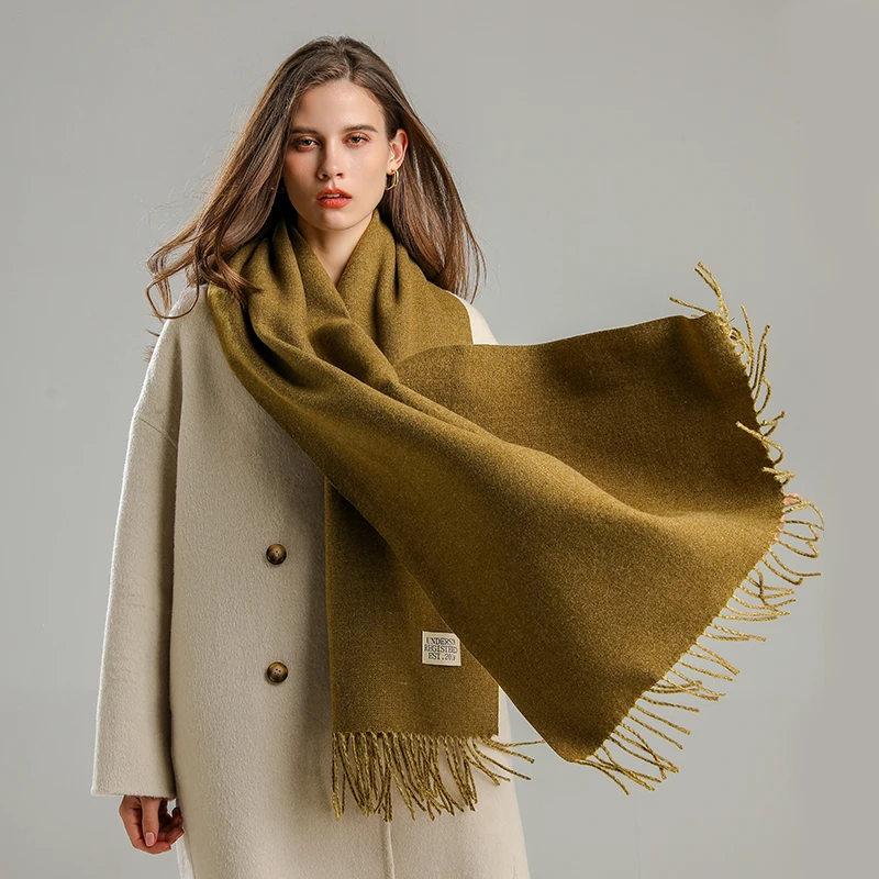 

2022 простой кашемировый зимний теплый шарф модный однотонный двусторонний пашмины одеяло Bufanda с Tessel дорожные палантины