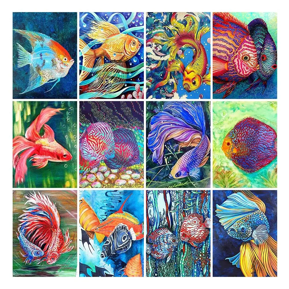 

5D Round Diamond Painting Abstract Colorful Fish Koi Cross Stitch Diamond Embroidery Animal Pictures Home Decoration