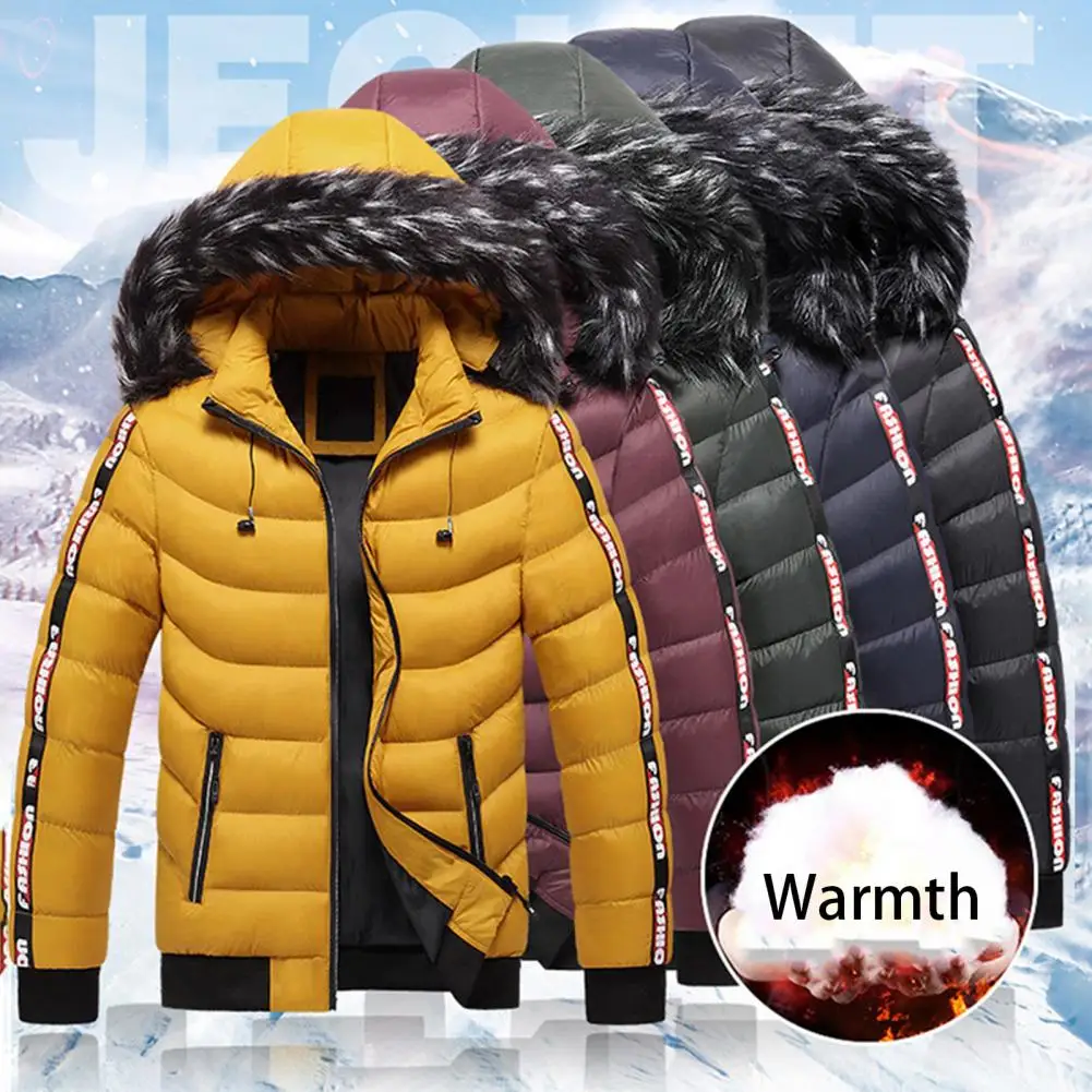 Winter Cotton Coat Furry Edge Padded Hooded Thicken Long Sleeves Cold-proof Zipper Plus Size Winter Coat for Daily Wear