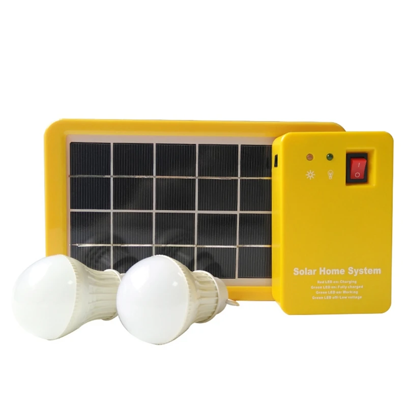 

1Set 3W Solar Panel Light 2 Bulb Kit Solar System Energy Saving Solar Light Rechargeable LED Light Yellow