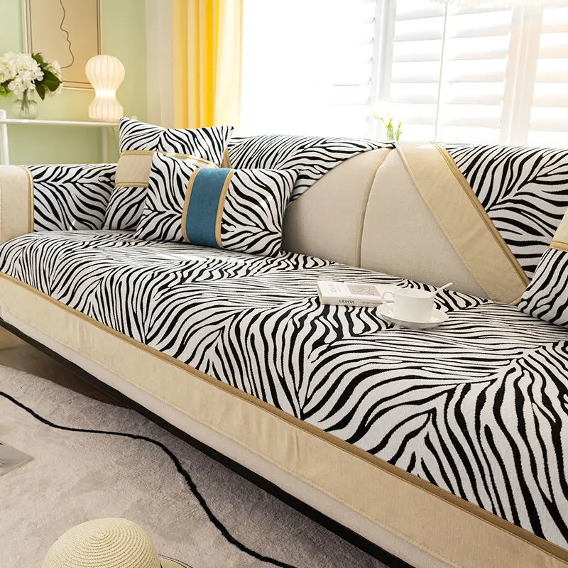 

Black And White Zebra Pattern Cow Pattern Four Seasons Fashion Chenille Sofa Cover Modern Nordic Minimalist Chenille Sofa Cushio