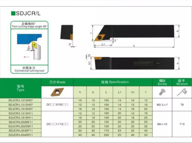 SDJCR1212H11 SDJCR1616H11 SDJCR2020k11 SDJCR2525M11 Внешний держатель инструмента Встановіть DCMT11T304 DCMT11T308 Режущие твердосплавные пластины (art.: 3920d147db87b) - 3920d147db87b