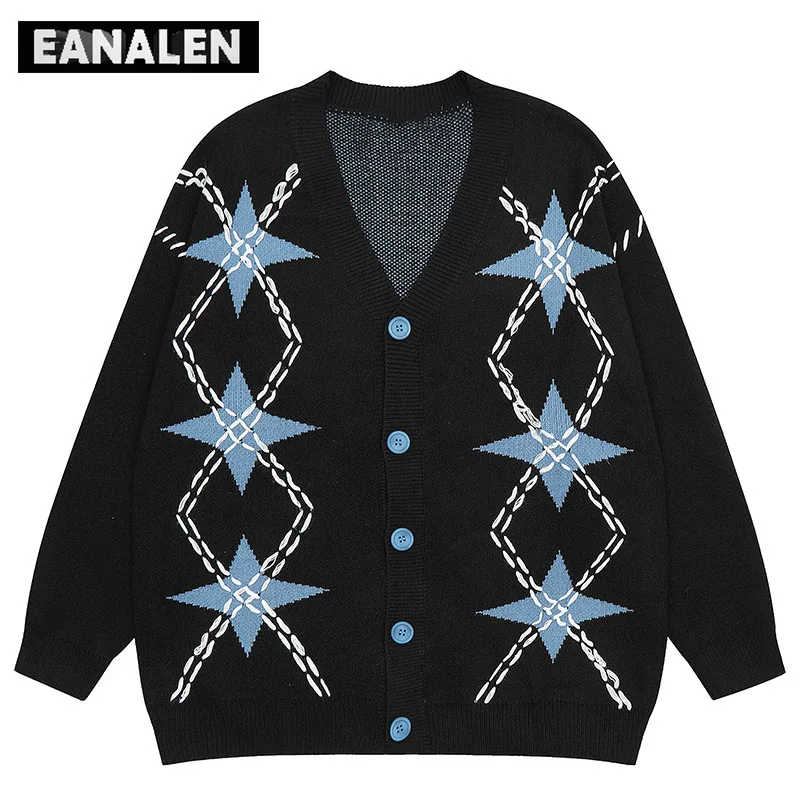 

Harajuku Vintage Black Oversized Sweater Women's Star Graphic Knitted Sweater Jacket y2k Pink Cute Cardigan Grandpa Ugly Sweater