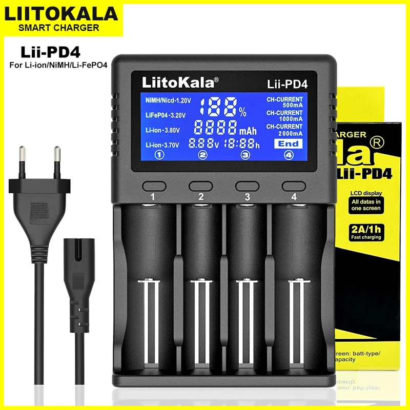 

LiitoKala Lii-PD4 Lii-PD2 Lii-S8 Lii-500S Lii-600 Lii-PL2 Battery Charger for 18650 26650 21700 AA AAA 3.7V Lithium NiMH Battery