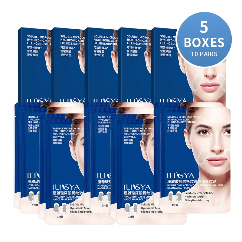 5 Boxes(10 Pairs) Micro needle Nasolabial Folds Patch Hyaluronic Acid Frown Lines Removal Moisturizing Face Care  Anti-Aging