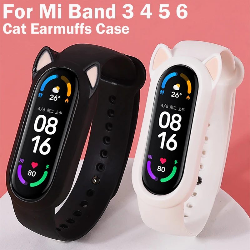Ремешок с кошачьими ушками для Xiaomi MiBand 3 4 5 6 сменный ремешок из ТПУ Для Band
