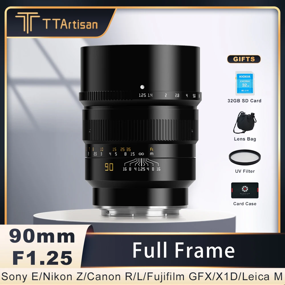 

TTArtisan 90mm F1.25 Full Frame Manual Focus Portrait Lens for Sony E Nikon Z Canon RF EOSR Leica Sigma L Hasselbald X1D Leica M