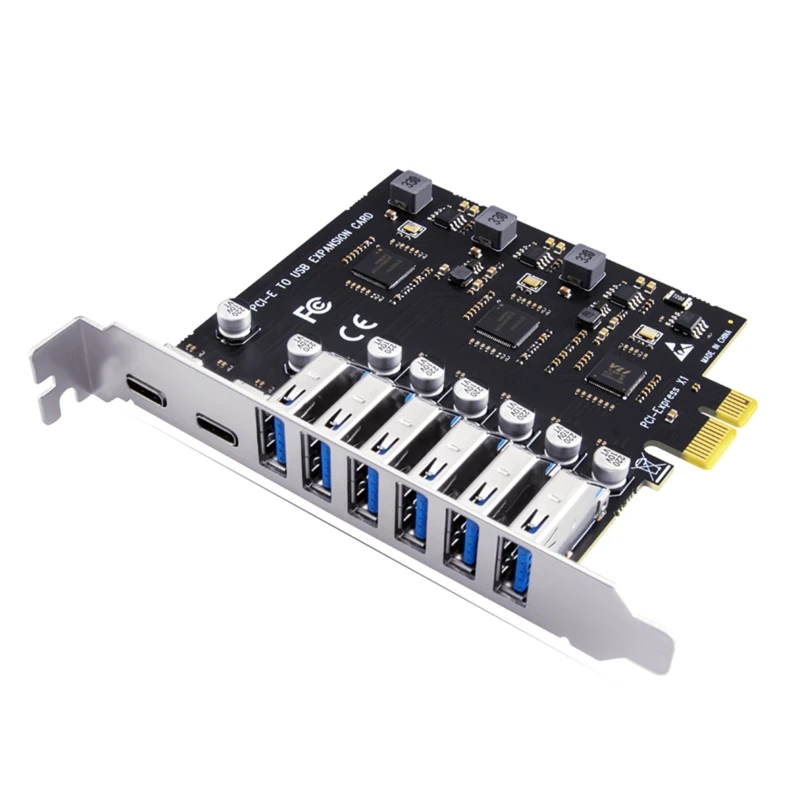 

Плата расширения PCIE X1 на USB 3,2, 5 Гбит/с, Gen1, 8 портов, адаптер Type-C, 6 x Type-A + 2x Type-C, преобразователь