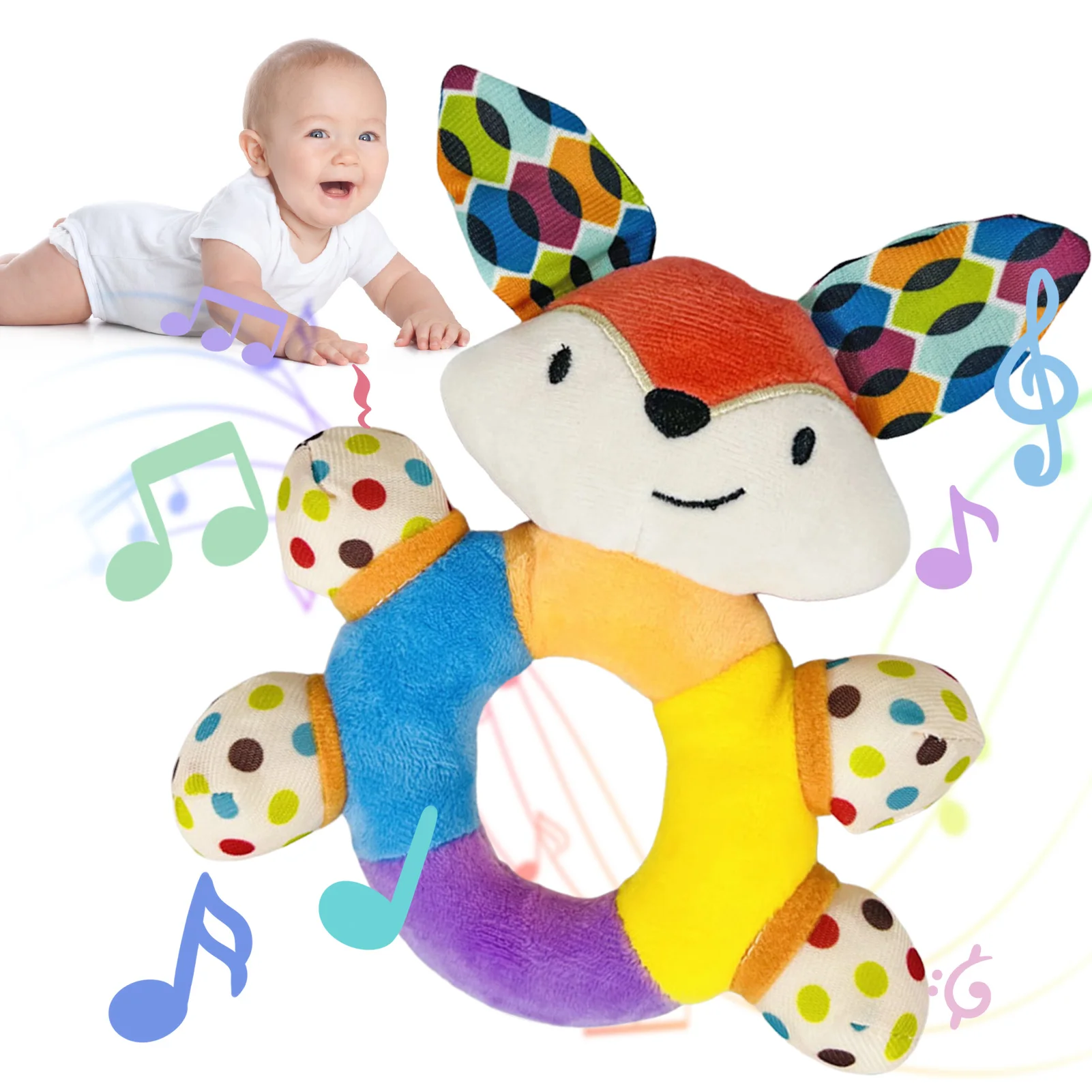 

Baby Rattle Toy For Newborns Sensory Stuffed Animal Soft Rattle Rattle With Teether Ring Plush Stuffed Animal Soft Ring Rattle