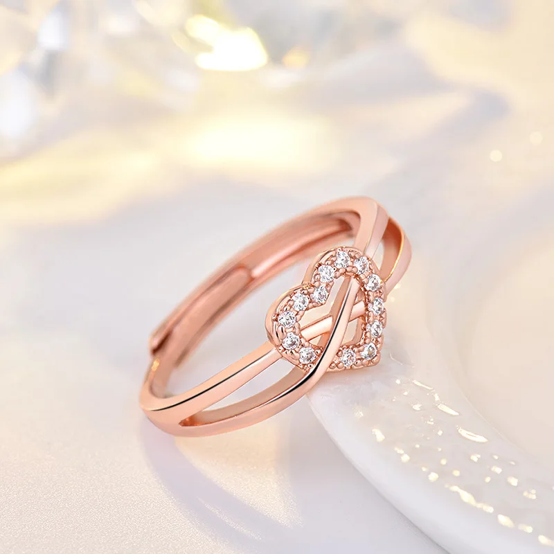 

Fashion Korean Heart Ring For Women Rose Gold Hollow Wedding Rings Zircon Accessories Valentine'S Day Gift Wholesale Jewelry