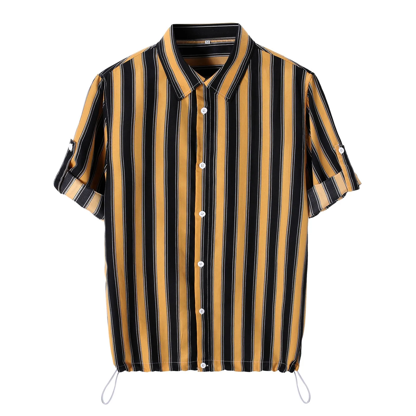 Мужская полосатая рубашка повседневная однобортная пляжная с отложным