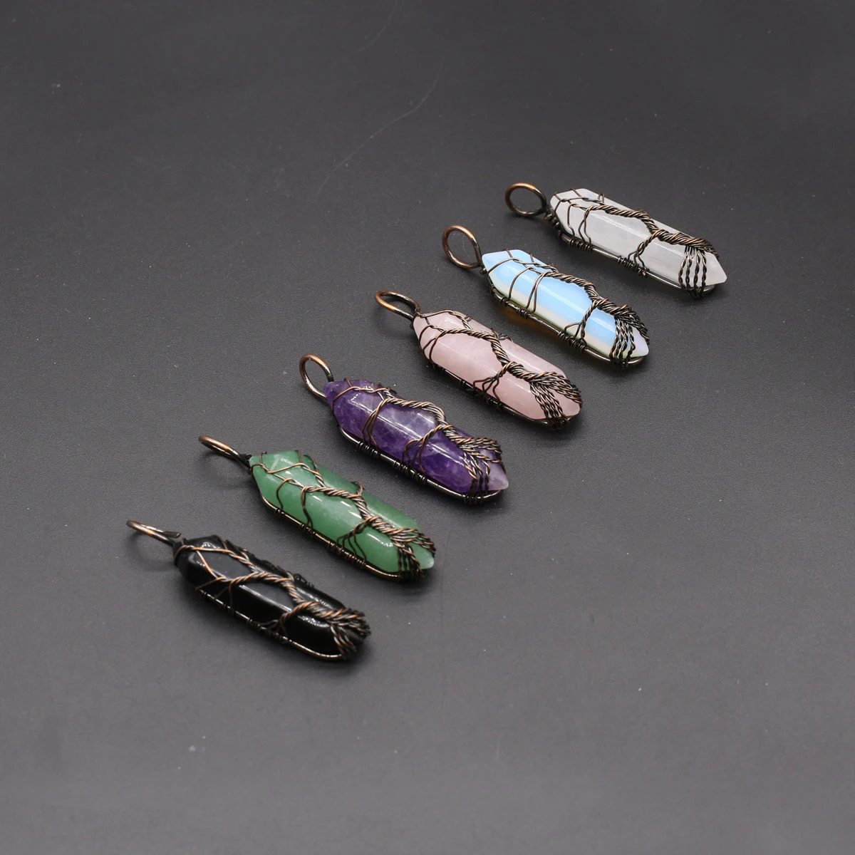 

Natural Stone Pendants Ancient Copper Color Wire Wrap Pendulum Crystal for Jewelry Making Diy Women Necklaces Earring Gifts