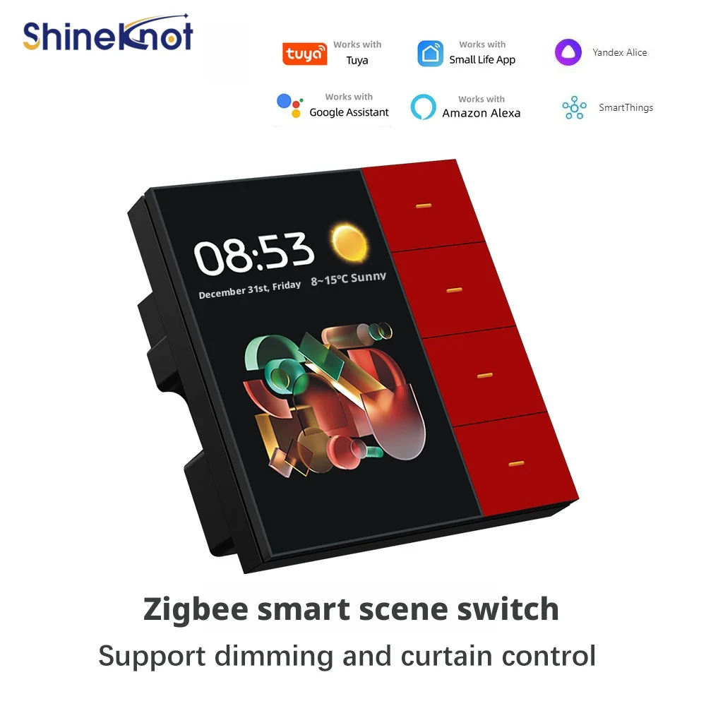 Фото Умный выключатель Shineknot Tuya с 3,5-дюймовым экраном и 4-значной кнопкой Zigbee для управления всем домом, управление умным домом №3
