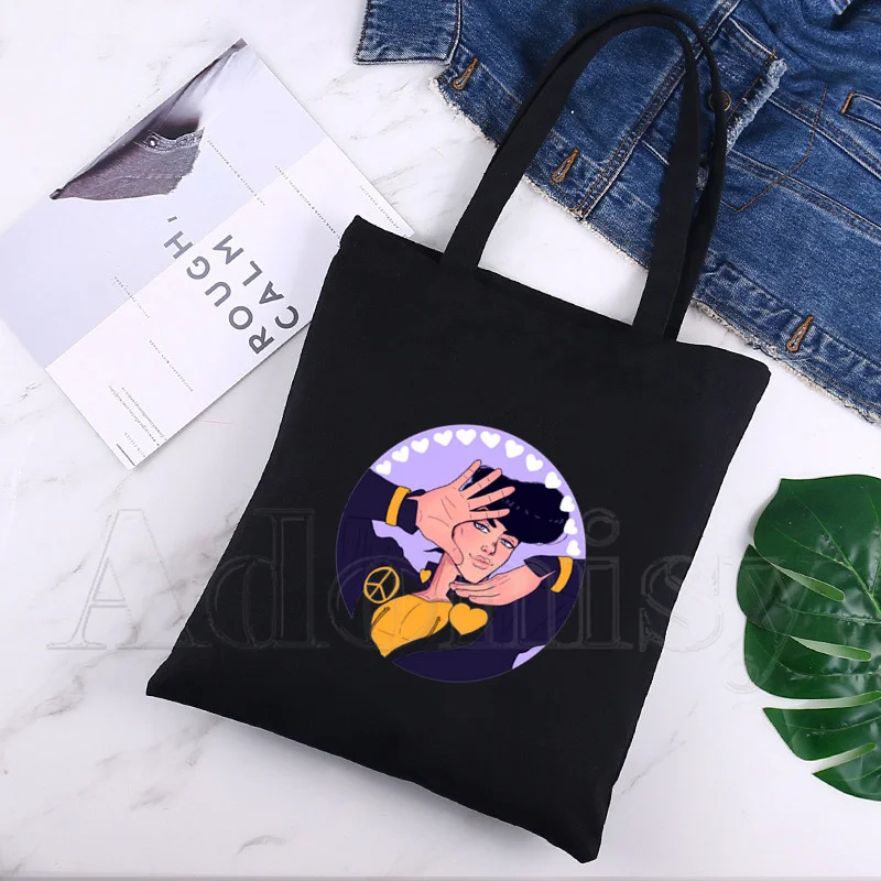

Jojo Bizarre Adventure Harajuku Fashion Shopping Black Bags Canvas Tote Bag Mom Reusable Cloth Bag Handbag Shoulder Bags