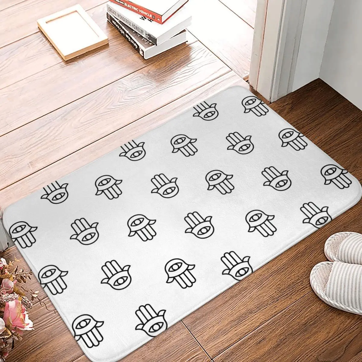 

White Meme Hamasa Hamsa Hand Fatima Non-Slip Carpet Doormat Living Room Bath Mat Welcome Decoration Rug