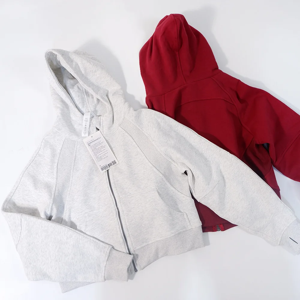 

Scuba Oversized Hooded Jacket Full Zipper With Logo Women Fitness Coat Sport Yoga Long Sleeve Crop Top Outdoor Workout Clothes
