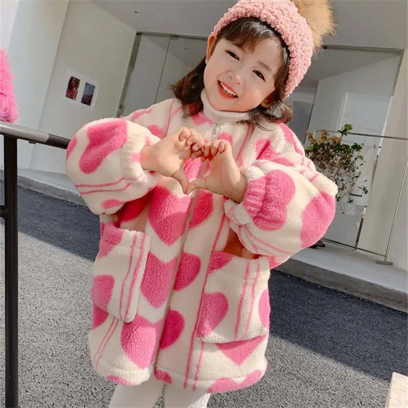 

Children Clothing 2022 Autumn Winter Girl Lamb Wool Coat New Fashion Baby Girl Korean Style with Velvet Thick Wool Padded Jacket