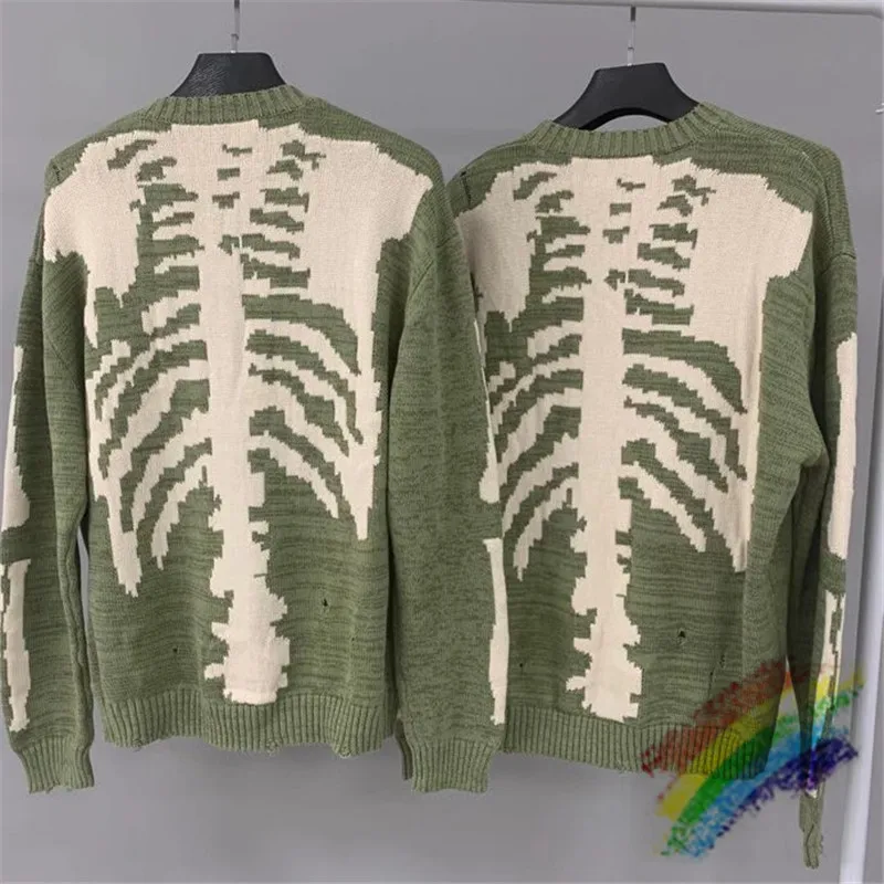 

2023 Loose KAPITAL Skeleton Bone Printing Sweater Men Woman 1:1 High Quality Crewneck Vintage Green Sweatshirts