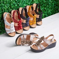 womens shoes summer 2022 plus size 43 round toe flower sandals women wedge roman sandals women leather sandal