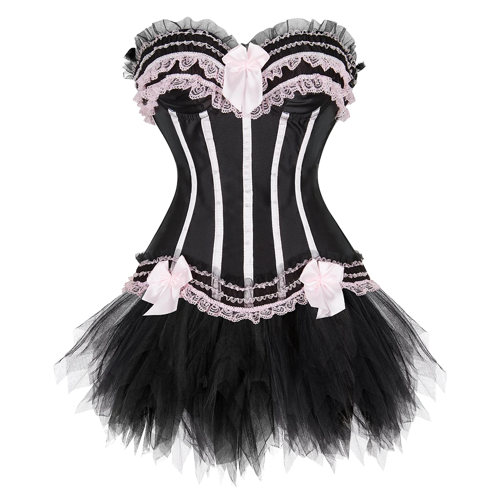 

Corset Burlesque Dress Lace Bustier Top Mesh Mini Skirt Ballet Dress for Woman Victorian Corset Dresses Plus Size Blue Green Red