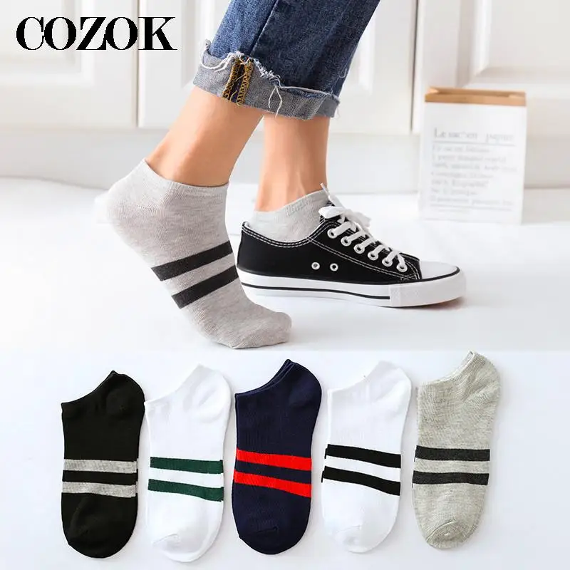 

10pcs=5pairs Men's Socks Cotton Stripe Boat Socks All Seasons Spring Autumn Male Casual Harajuku Breathable Men Ankle Sock Meias