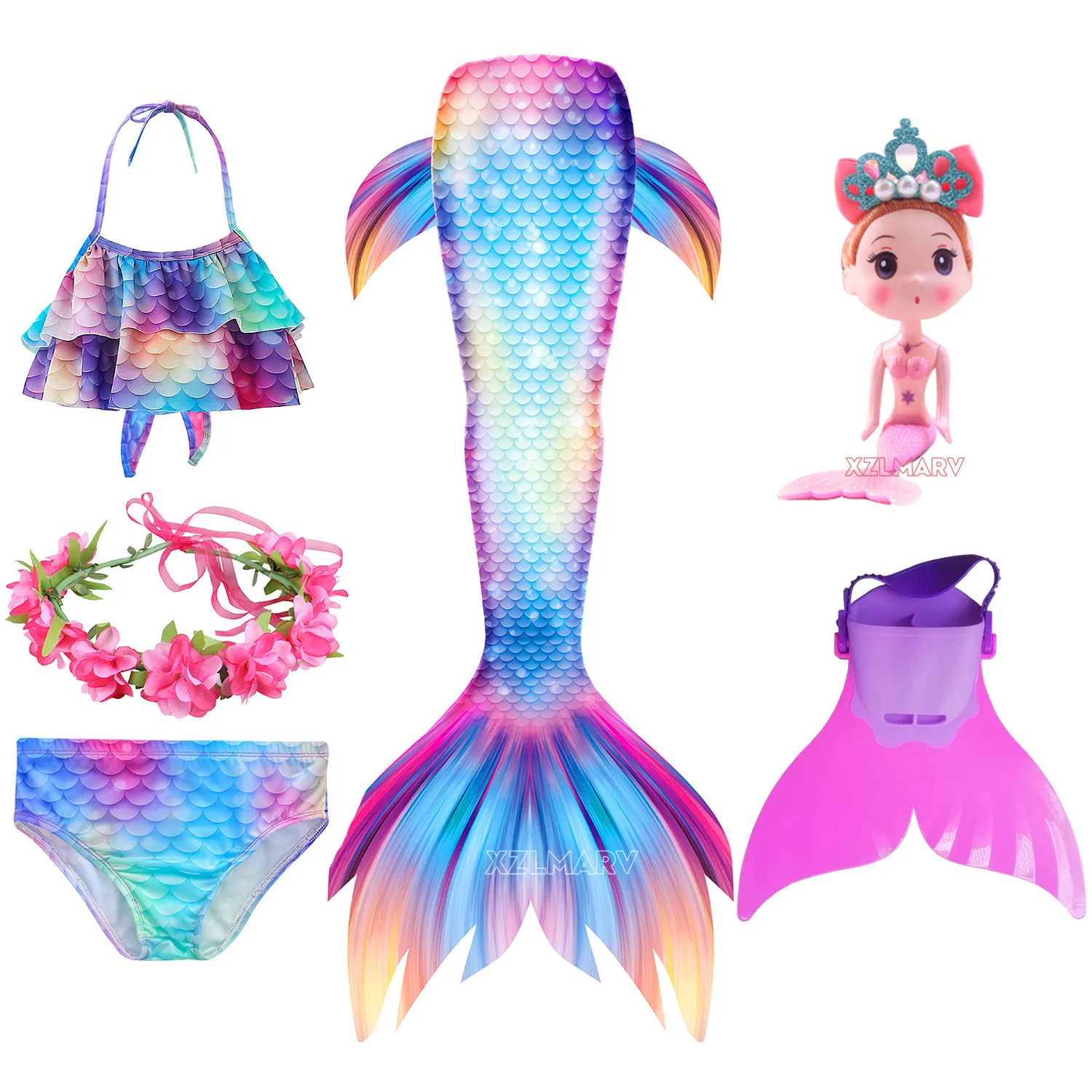 Купальный костюм для девочек с хвостом Русалочки Фэнтезийный комплект