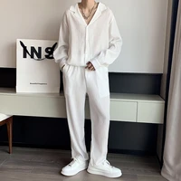 black white pleated sets men fashion casual long sleeved shirttrousers two piece men korean loose oversized clothing mens suit
