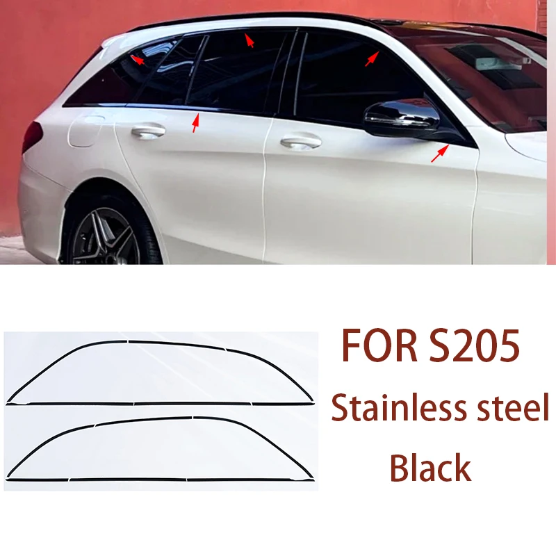 Подходит для Mercedes-Benz C-Class Wagon S205 2015-2021, черная нержавеющая сталь, литая полоса для наружного окна, накладка на порог, боковая крышка
