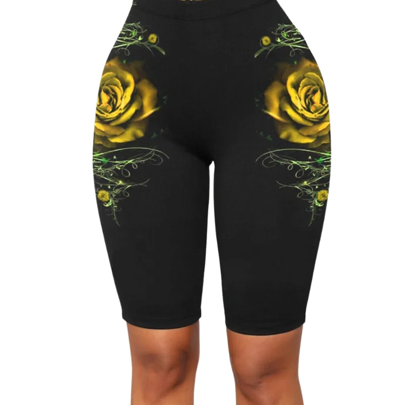 2022 Summer New Sexy Fashion Women Tight  High Waist Stretch Slim Shorts Knee Length Stretch Shorts Casual Leggings