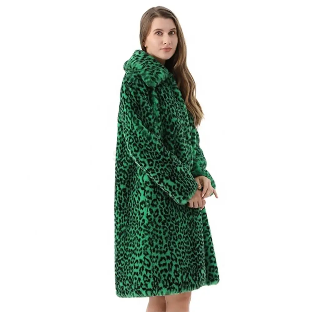 Women Winter Real Fox Fur Long Coat Designer Thermal Leopard Print Soft Real Fur Jacket Fashion Leisure Fur Coats For Women