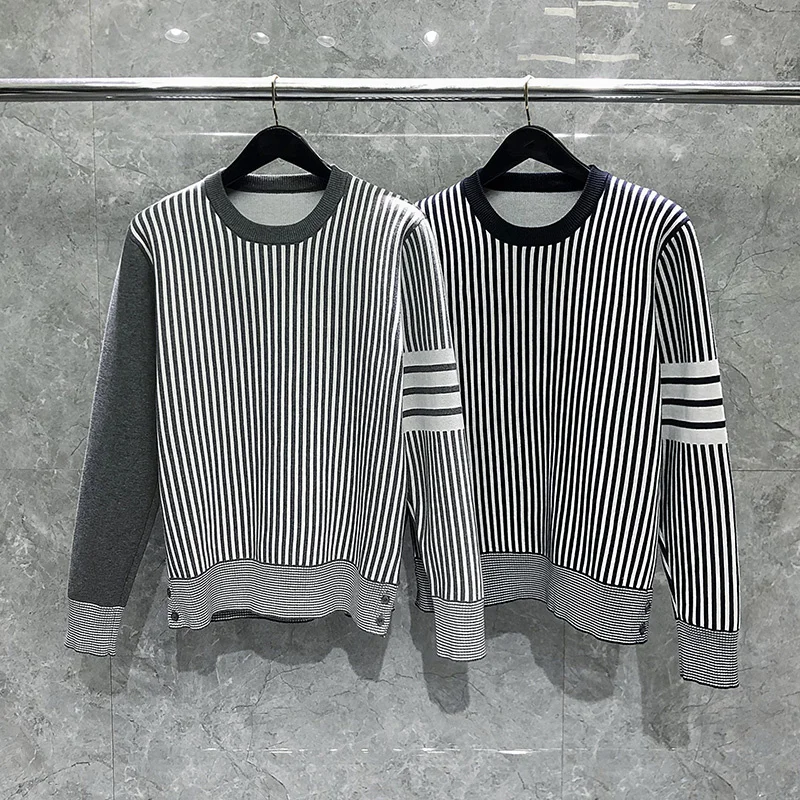 

THOM Men's Crew TB Neck Stripe Sweater International Brand Designer High Quality Knitting Tops Korean Fashion Pullovers Male