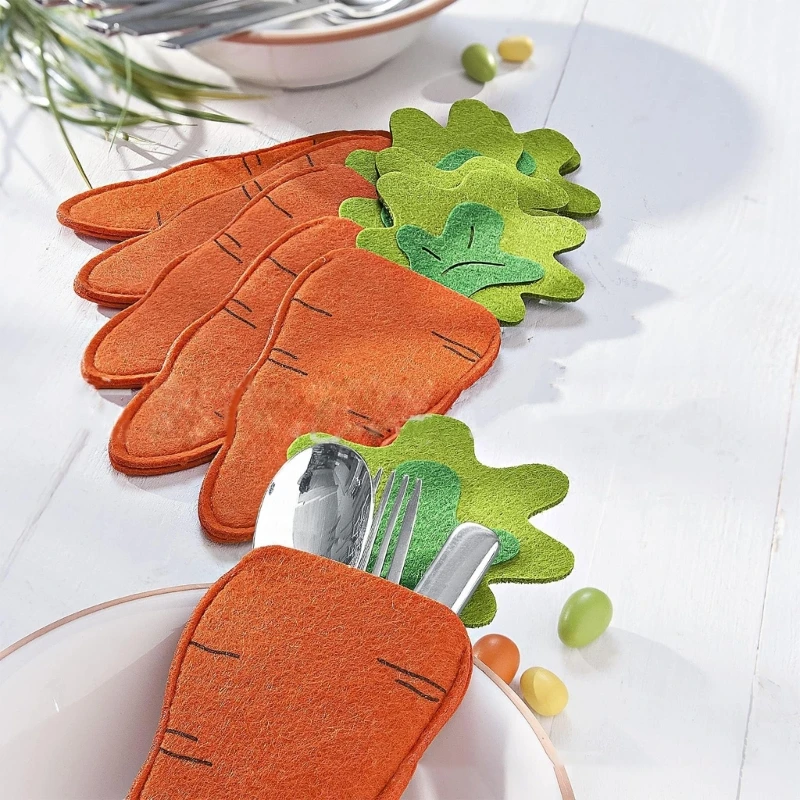 

5Pcs Easter Carrot Felt Cutlery Holder Bag Spring Easter Decorations Home Tableware Accessories Knife and Fork Holders