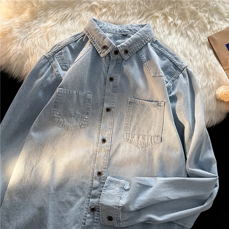 

ZCSMLL Denim Shirt Men's Long Sleeve 2022 Spring Summer Fashion Turn-down Collar Casual Men's Shirt Loose Japanese Tide