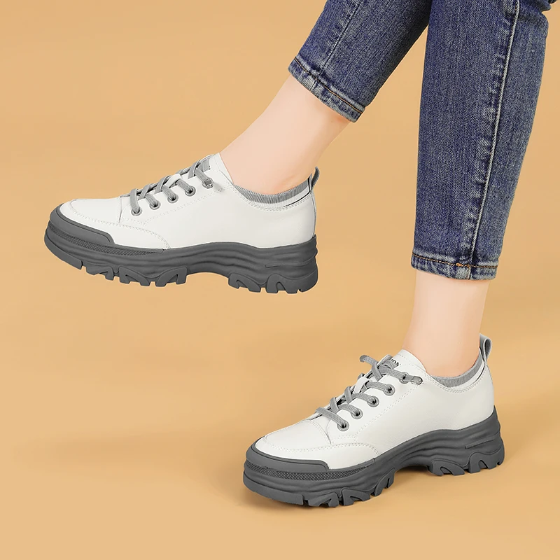 Кроссовки женские из натуральной кожи Треккинговая обувь низкая подошва