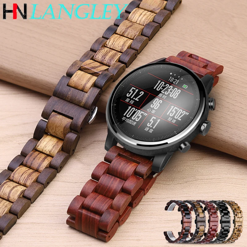 Wooden Watch Band Quick Release Pins Watch Straps 20mm 22mm WristBand For Huawei GT2 For Samsung Active Wood Band Bracelet Bands