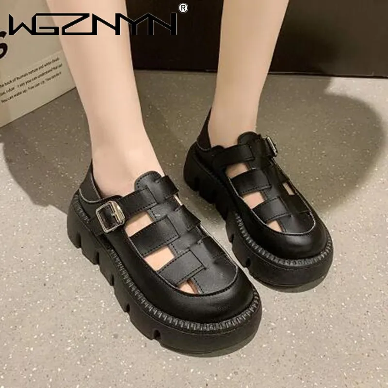 

Женские сандалии в стиле ретро, босоножки на платформе, модная летняя женская обувь с ремешком и пряжкой, сандалии-гладиаторы из натурально...