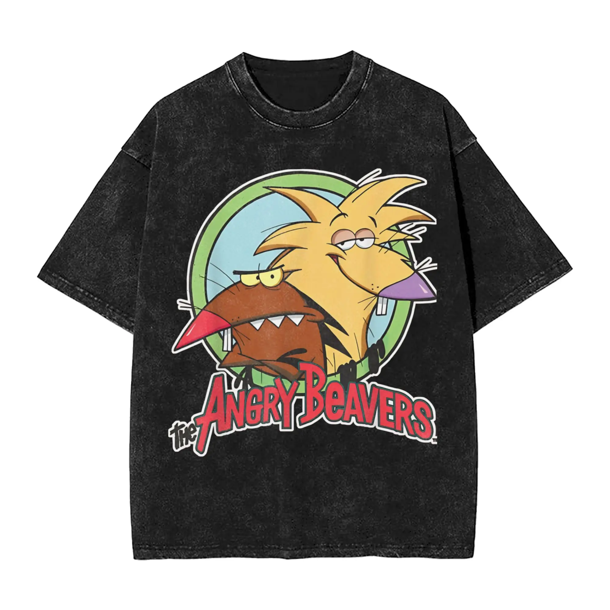 Фото Футболки Angry Beavers Daggett & Norbert Feverish в стиле хип-хоп, с эффектом потертости, с коротким рукавом, в стиле харадзюку, оригинальные, для мужчин и женщин, уличная одежда. №3