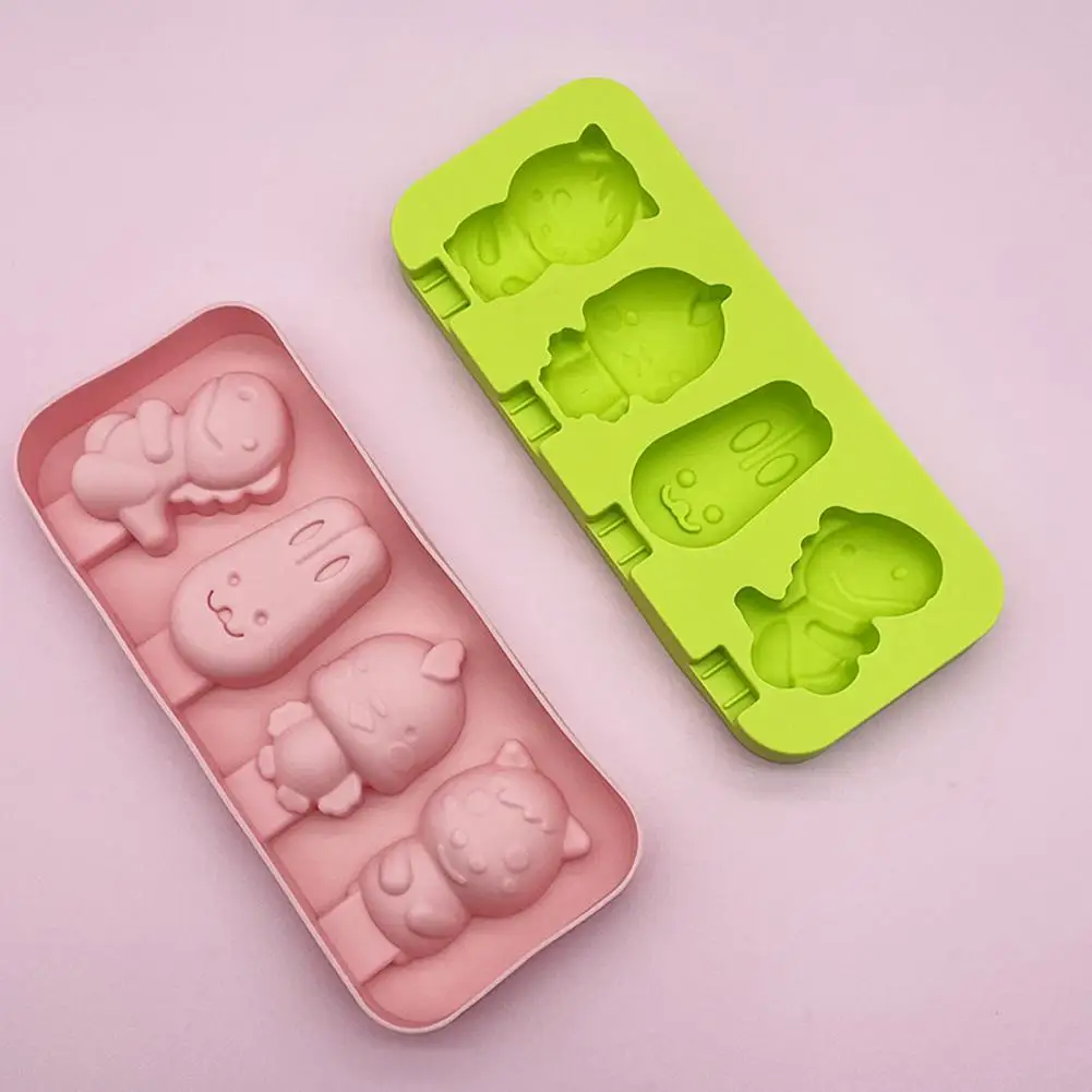 

Ice Cream Mold 4 Cavity Animal Shape DIY Silicone Homemade Bunny Piggy Popsicle Mold Kitchen Accessories