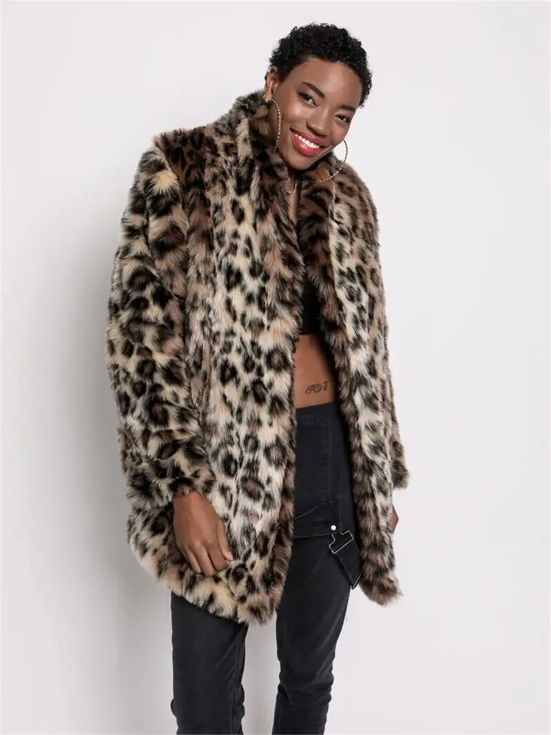 Women's Clothing Autumn/Winter 2022 New Leopard Print Coat Plush Medium Long Thick Fur Jacket Loose Wool